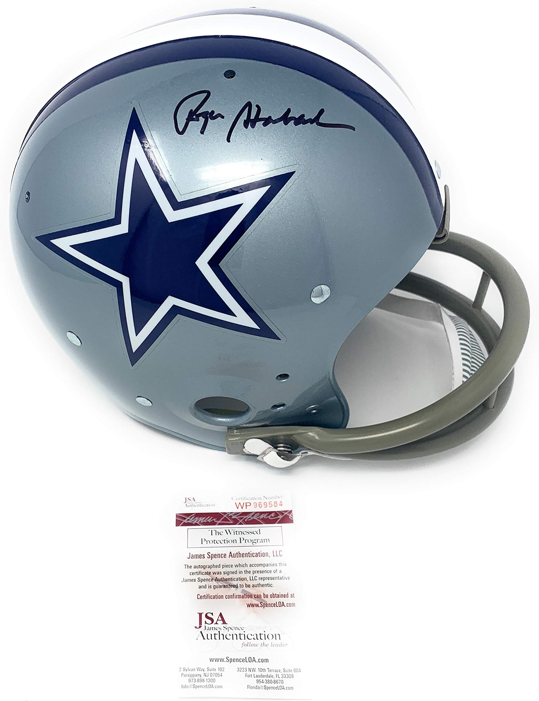 Roger Staubach Dallas Cowboys Signed Autograph TK 2 Bar Throwback 1967 Full Size Helmet JSA Witnessed Certified