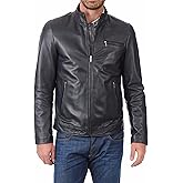 D DOLLY LAMB Men's SWORD Black Genuine Lambskin Leather Biker Jacket