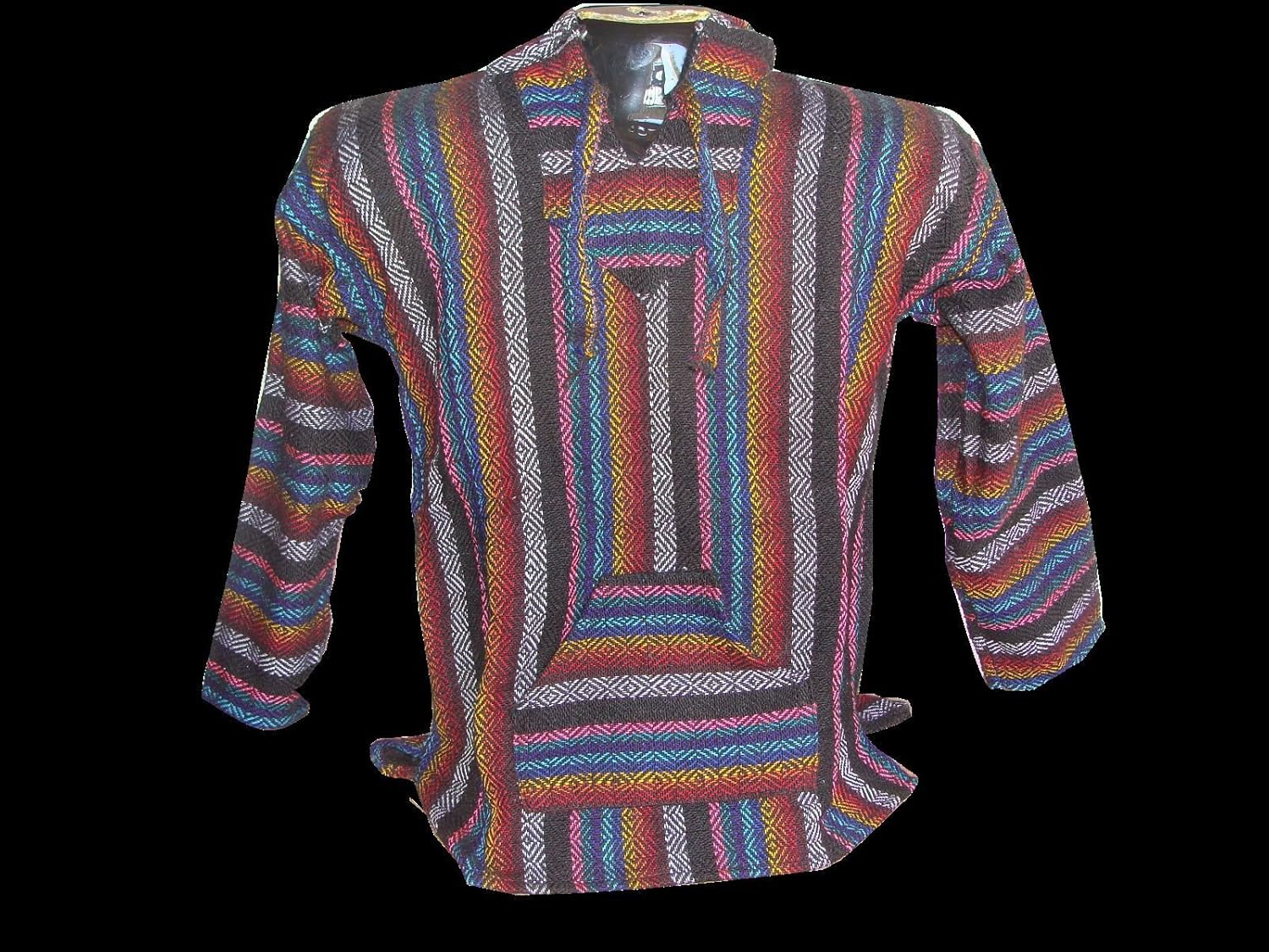 Multicolored Baja Hoodie Brushed Soft Cotton Stripes Drug