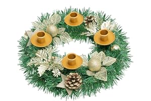 Rocinha Christmas Advent Wreath, Golden Advent Wreath Candle Holder Centerpiece with Pine Cones & Holly Berries Stems - Gorgeous Advent Decorations Gift for Holiday Tradition