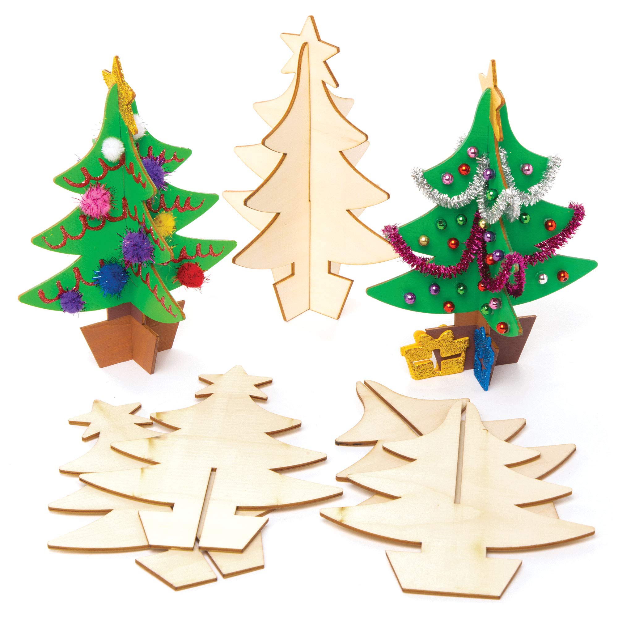Baker Ross AW983 Wooden 3D Christmas Trees Kit, Festive Arts and Crafts (Pack of 5), Assorted