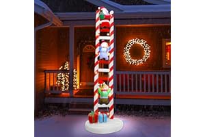 Joliyoou 10FT Christmas Inflatable Decorations, Giant Lighted Ladder Blowups Climbed with Reindeer, Santa, Snowman, C7 String Lights for Xmas Winter Holiday Roofs Trees Balconies Decor