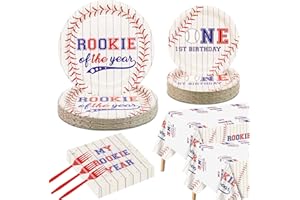QUERICKY Baseball 1st Birthday Party Supplies for 40 Guests, Disposable Tableware Set includes Rookie of The Year Paper Plates, Tablecloths, Napkins and Forks for Boys Baby First Baseball Party Decorations