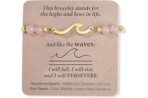 Quietsun Stocking Stuffers for Teens Girl Gifts Teenage 2025 Christmas Women Gift Birthday Gifts Ideas 12 Year Old Rose Quartz Protection Wave Bangle Bracelet Valentines Day Her Easter Basket