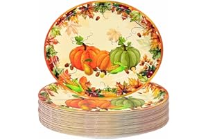 HEIPINIUYE 50 Pieces 10 X 12 Inch Oval Fall Paper Plates Heavy Duty Autumn Pumpkin Maple Leaves Large Disposable Oval Dinner Plates for Fall Harvest Thanksgiving Party Supplies