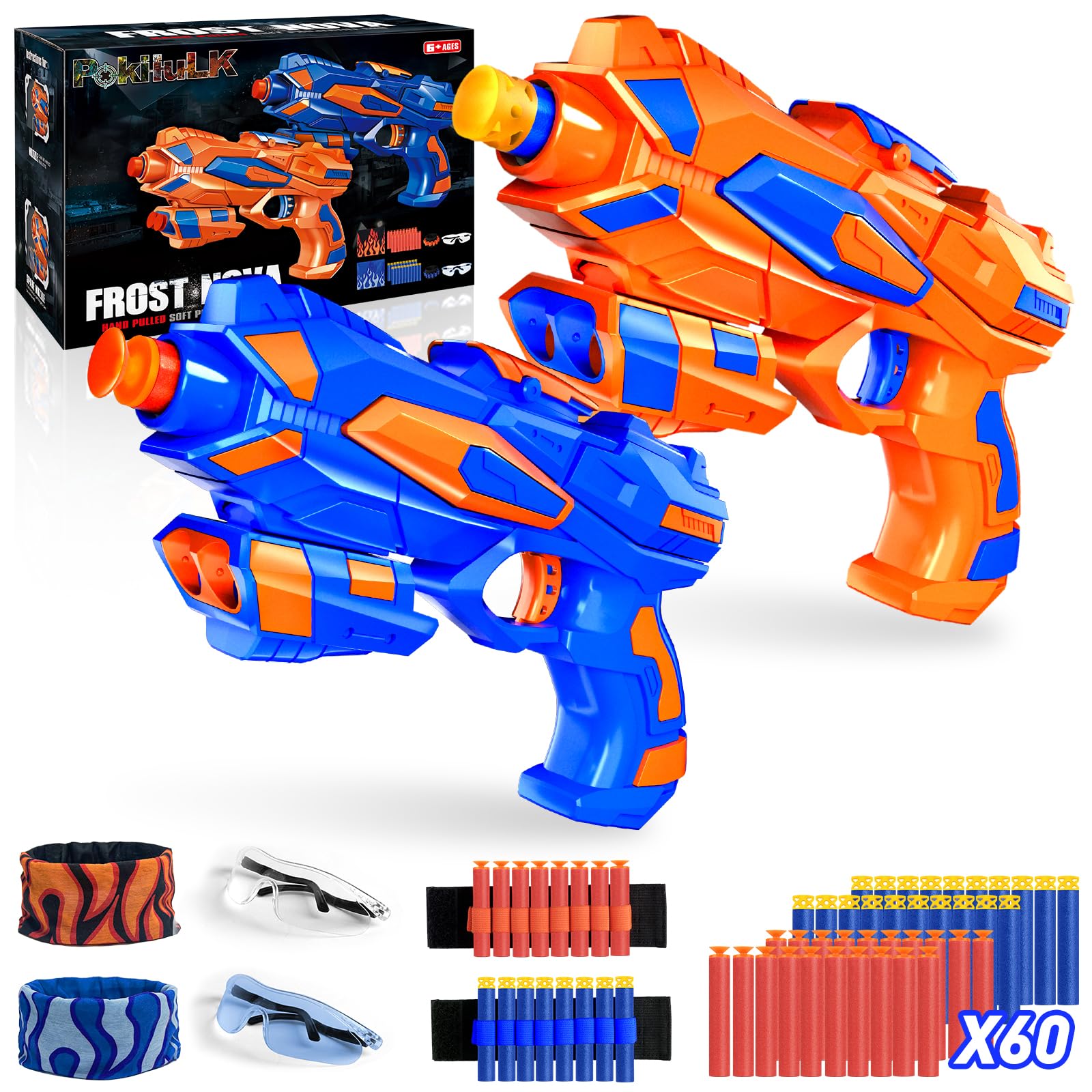 Photo 1 of Foam Blaster Toy Guns Set-Include 60 Refill Darts, Goggles, Wrist Straps and Masks-Hand Gun Toys Birthday Party Gifts for Boys Ages 4 5 6 7 8 9 10 11 12, Pack of 2 Toy Guns Set