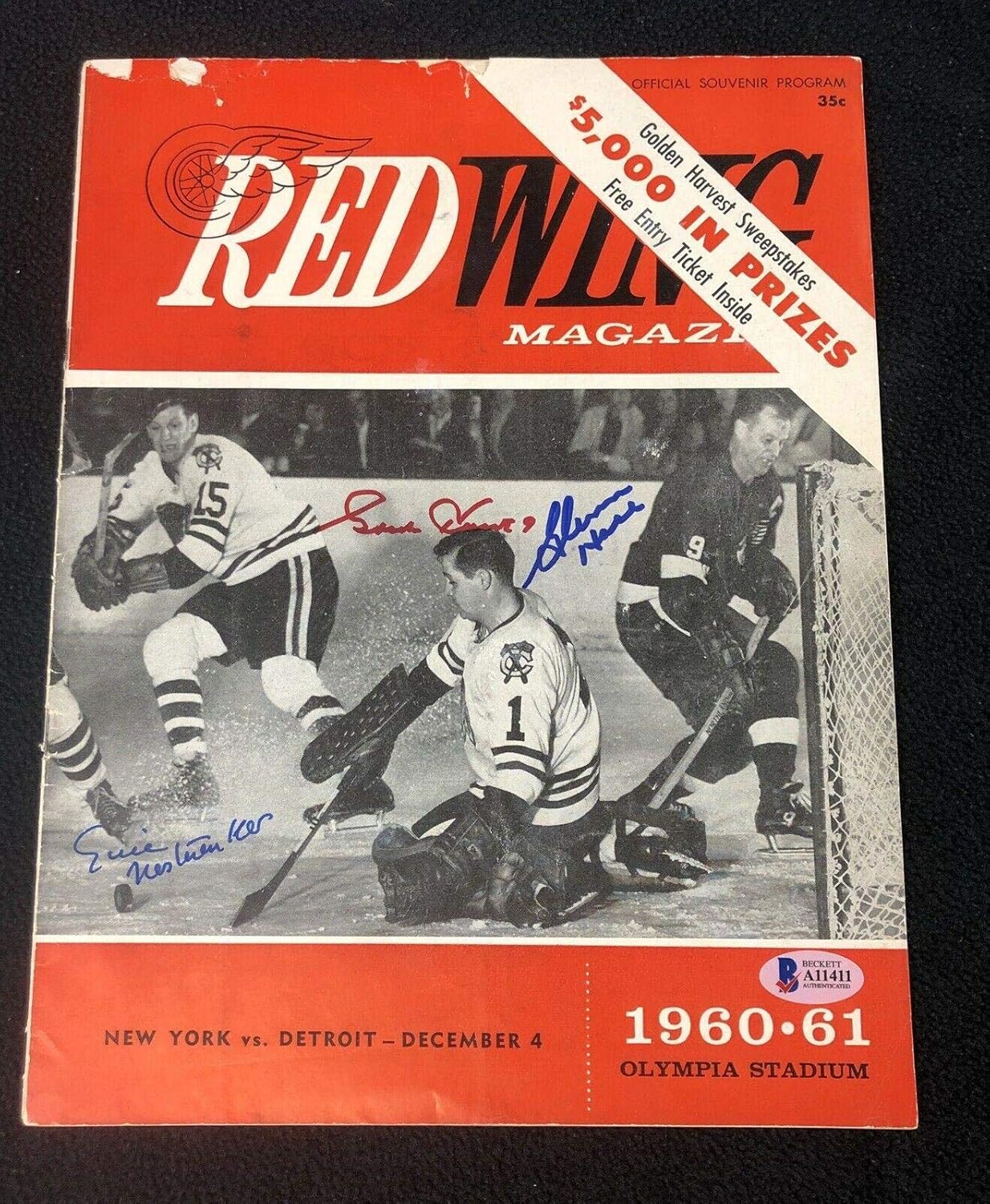 Gordie Howe Glenn Hall Nesterenko Signed Red Wings Game - 