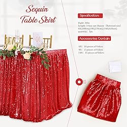 Red Sequin Table Skirt 9ft for Rectangle Square