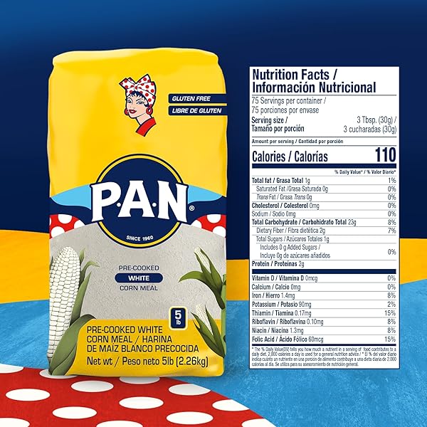 P.A.N. WHITE CORN MEAL – PRE-COOKED GLUTEN FREE AND KOSHER FLOUR FOR AREPAS (5 LB/PACK OF 1)