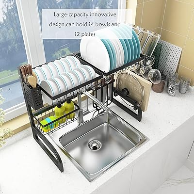 Buy Over The Sink Dish Drying Rack Adjustable 2 Tier Large Dish Dryer Rack For Kitchen Organizer Storage Space Saver Shelf Utensils Holder Tableware Drainer 24 5 31 5 Black Online In Panama B08yr46rx6