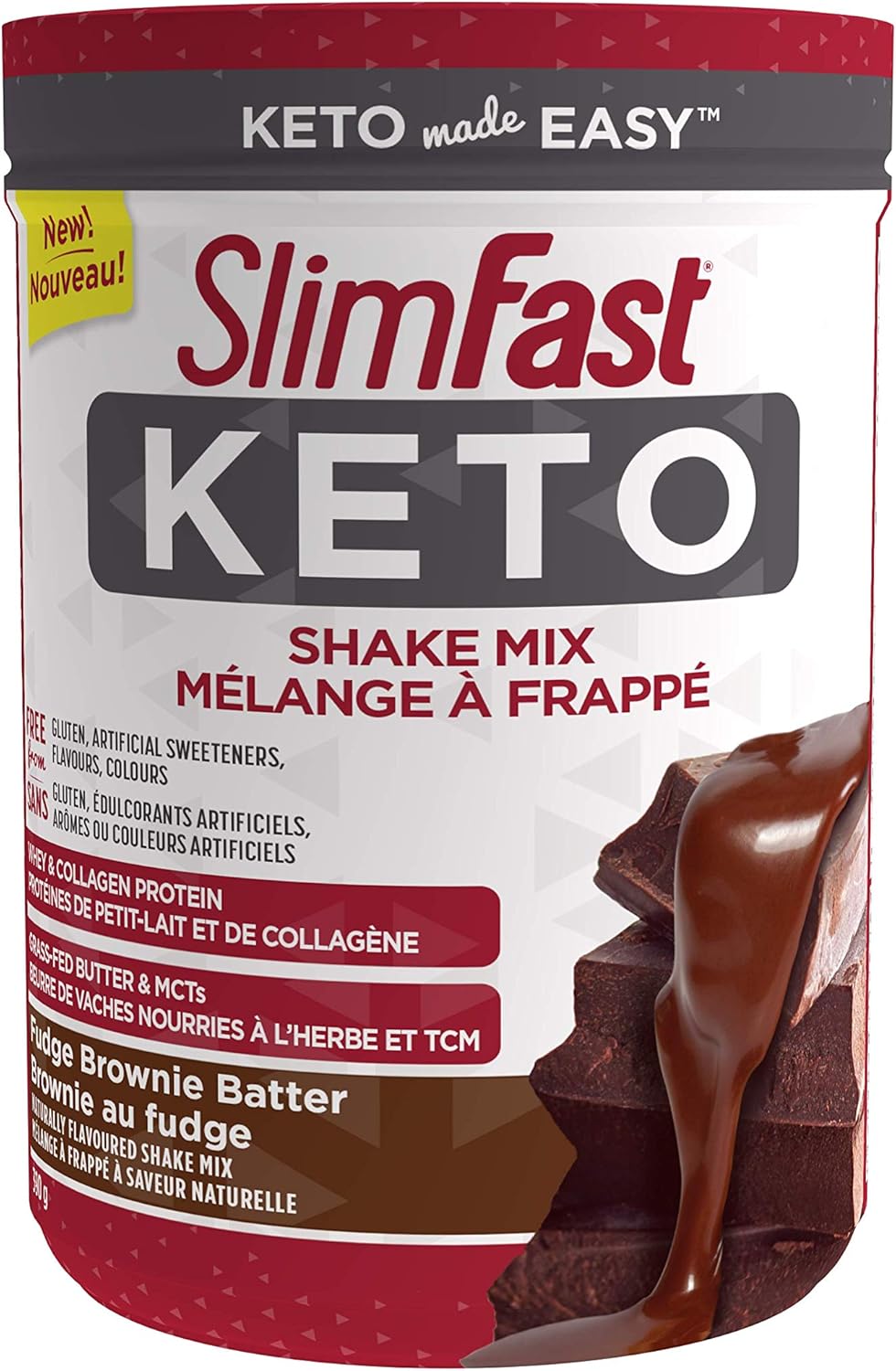 SlimFast Keto Shake Mix with Whey & Collagen Protein, Fudge Brownie
