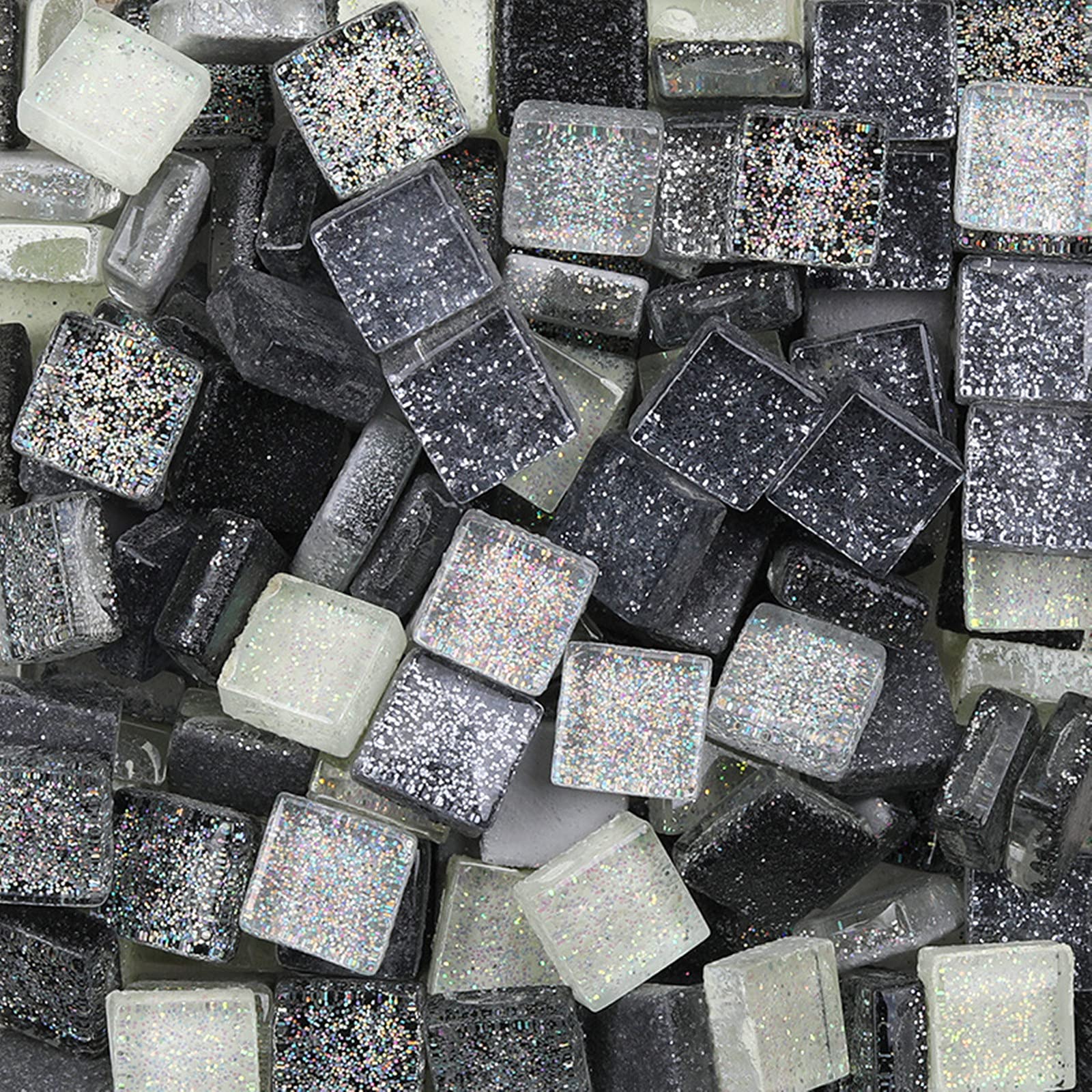 Mixed Color Glass Mosaic Tiles Square Glitter Crystal Mosaic Stones Glass Pieces for Art Craft Decoration 200g,1x1cm(Purity)