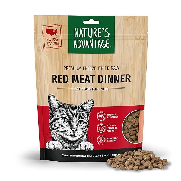 NATURE’S ADVANTAGE FREEZE-DRIED RAW RED MEAT DINNER CAT FOOD MINI NIBS, 12 OZ | GRAIN FREE, HIGH PROTEIN NUTRITION
