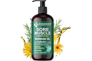KESMEDIK Sore Muscle Massage Oil for Massage Therapy with Arnica, Eucalyptus & Tea Tree Oil Blend for Deep Muscle Relief, Recovery, Softens Skin & Anti-Cellulite Massage for Professional & Home Use.