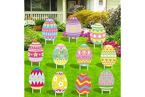 BEEKUSA 11 Pcs Easter Eggs Yard Signs Outdoor Lawn Decorations Waterproof Funny Easter Eggs Garden Sign for Garden Yard Hunt Game Props Party Decor