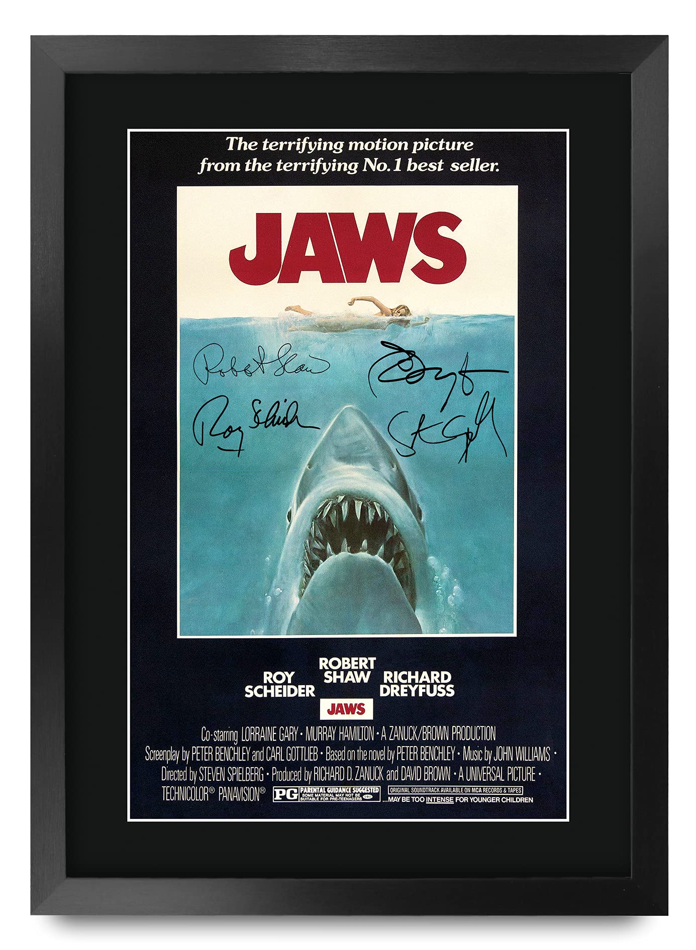 HWC Trading A3 FR JAWS Movie Poster Cast Signed Gift FRAMED A3 Printed Autograph Film Rob Scheider Robert Shaw Richard Dreyfuss Gifts Print Photo Picture Display โ image 1