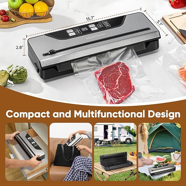VACUUM SEALER FOR FOOD, ELECTRIC FOOD VACUUM SEALER MACHINE WITH DIGITAL DISPLAY, 8 PRESET MODES, BUILT-IN CUTTER, INCLUDES 3 FOOD STORAGE CONTAINERS & FULL STARTER KIT