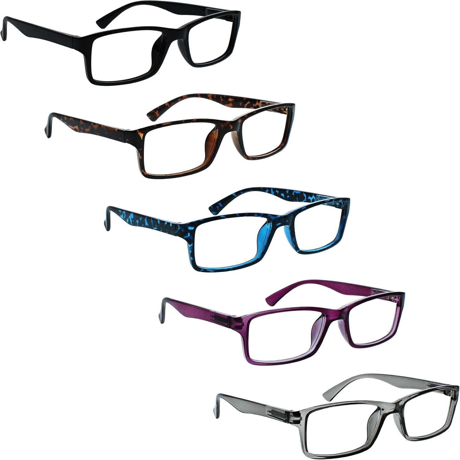 OPULIZE PEP Reading Glasses for Women Men Large Rectangular Designer Frame with Spring Hinges, Scratch Resistant, Black