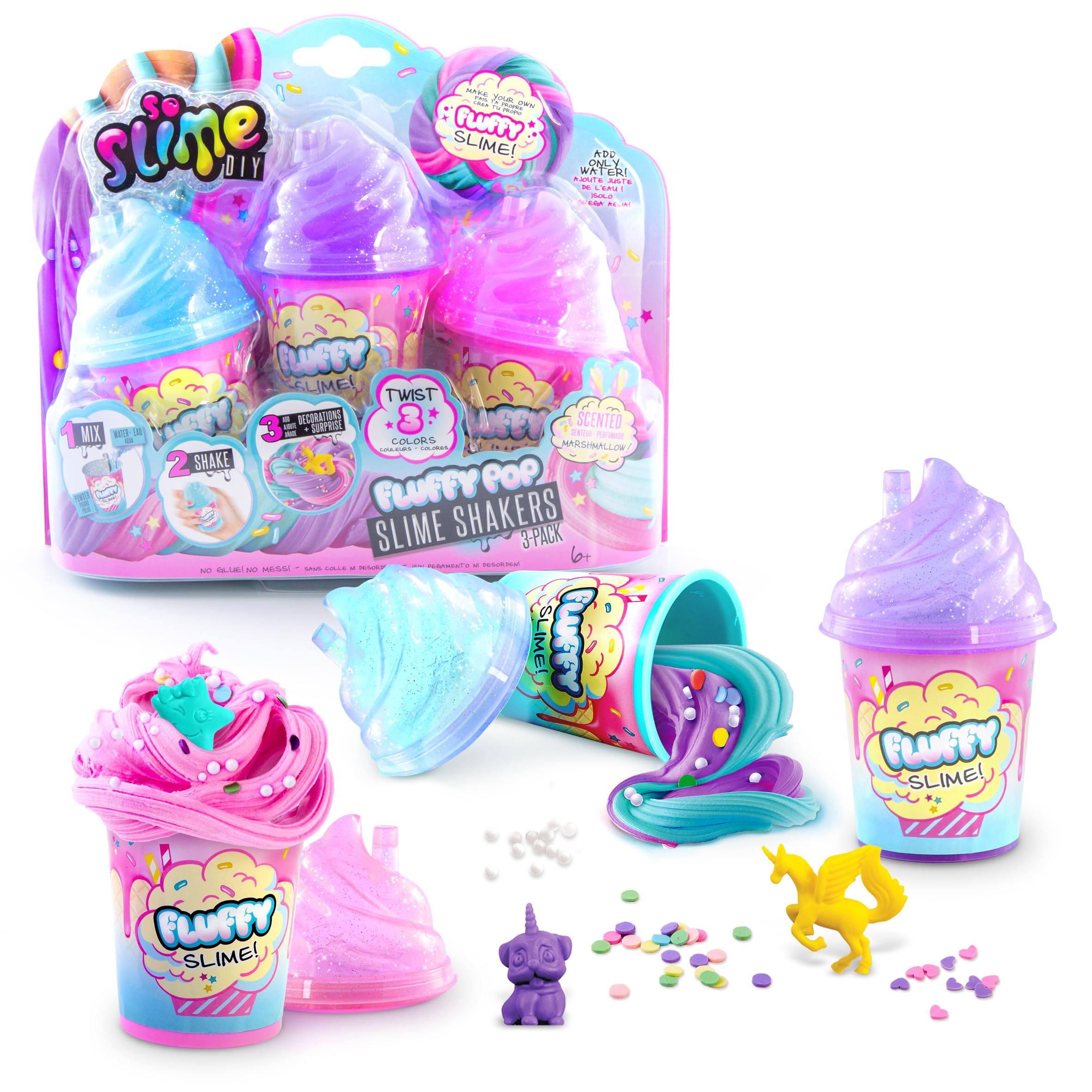 Canal Toys - So Slime Fluffy Slime Set 3 Pots For Children Aged 6 Years And Over - Manual Activity With Glitter Confetti And Surprise Mini Figurine - Creative Gift Idea For Children