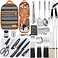 Bsotas Camping Cooking Utensils Set - Camping Utensil Set Car Camping Cooking Essentials Gear for Camp Kitchen Cooking and Grilling, Stainless Steel & Silicone Ideal Gift for RV Tent Camper