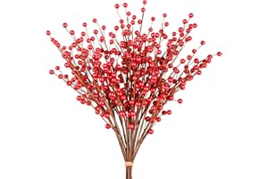 Whaline Christmas Red Berry Twig Stem, 12 Pack Artificial Burgundy Berry Picks for Christmas Tree Decorations, Valentines, Crafts, Wedding, Holiday Home Decor