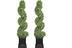colorspec Boxwood Outdoor Topiary Set of 2, 3.5ft Tall Porch Trees, All-Year Green Fake Plant Topiary Trees Artificial Outdoor with Sturdy Pot for Porch Indoor (Spiral)