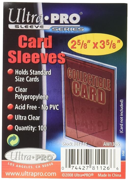 Ultra Pro 100 Pcs Soft Card Sleeves, 2 5/8 x 3 5/8Inches