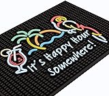 Tiki Bar Happy Hour Sign Rubber Bar Mat for