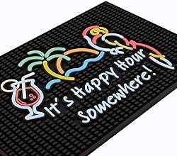 Tiki Bar Happy Hour Sign Rubber Bar Mat for