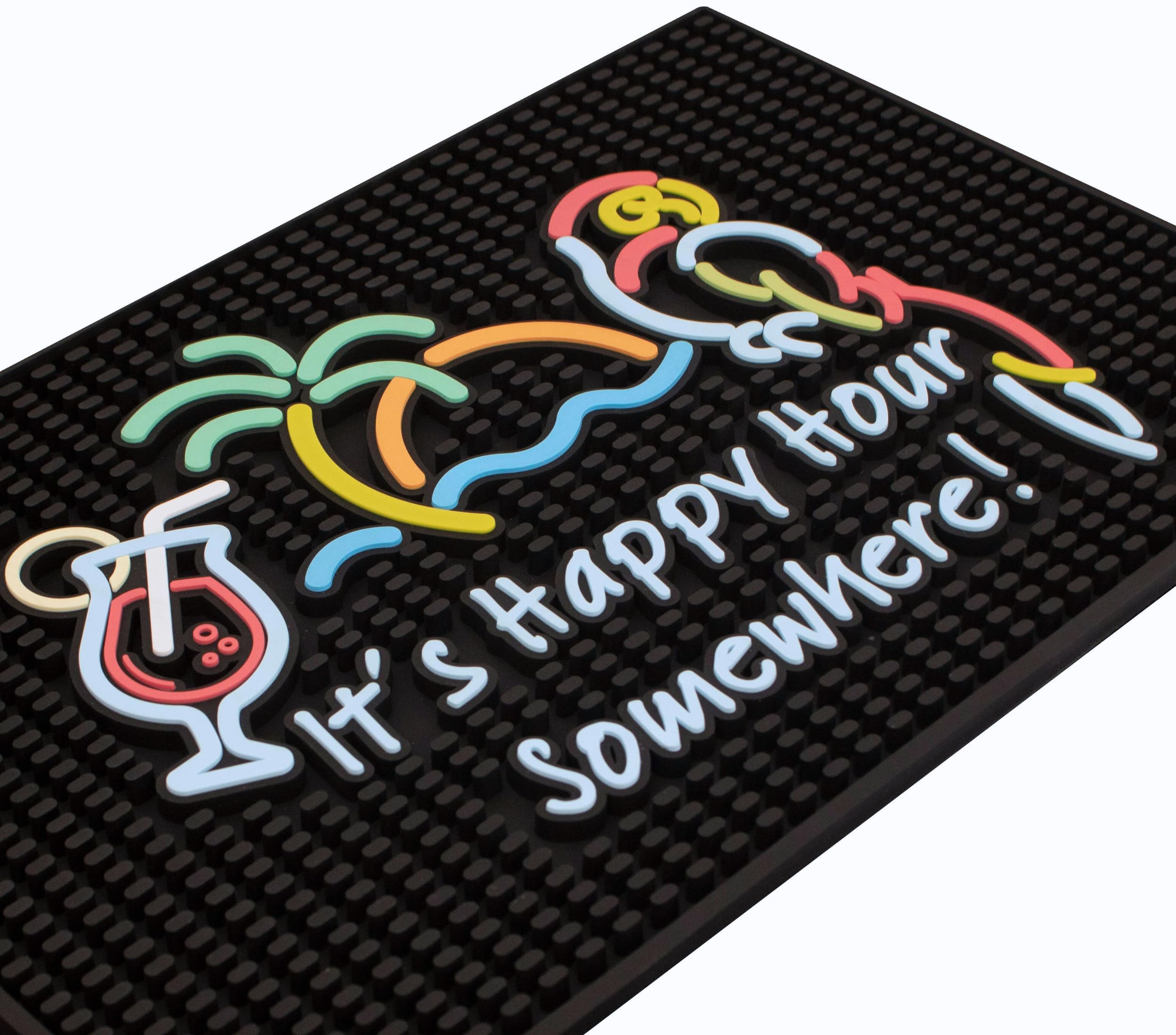 Tiki Bar Happy Hour Sign Rubber Bar Mat for