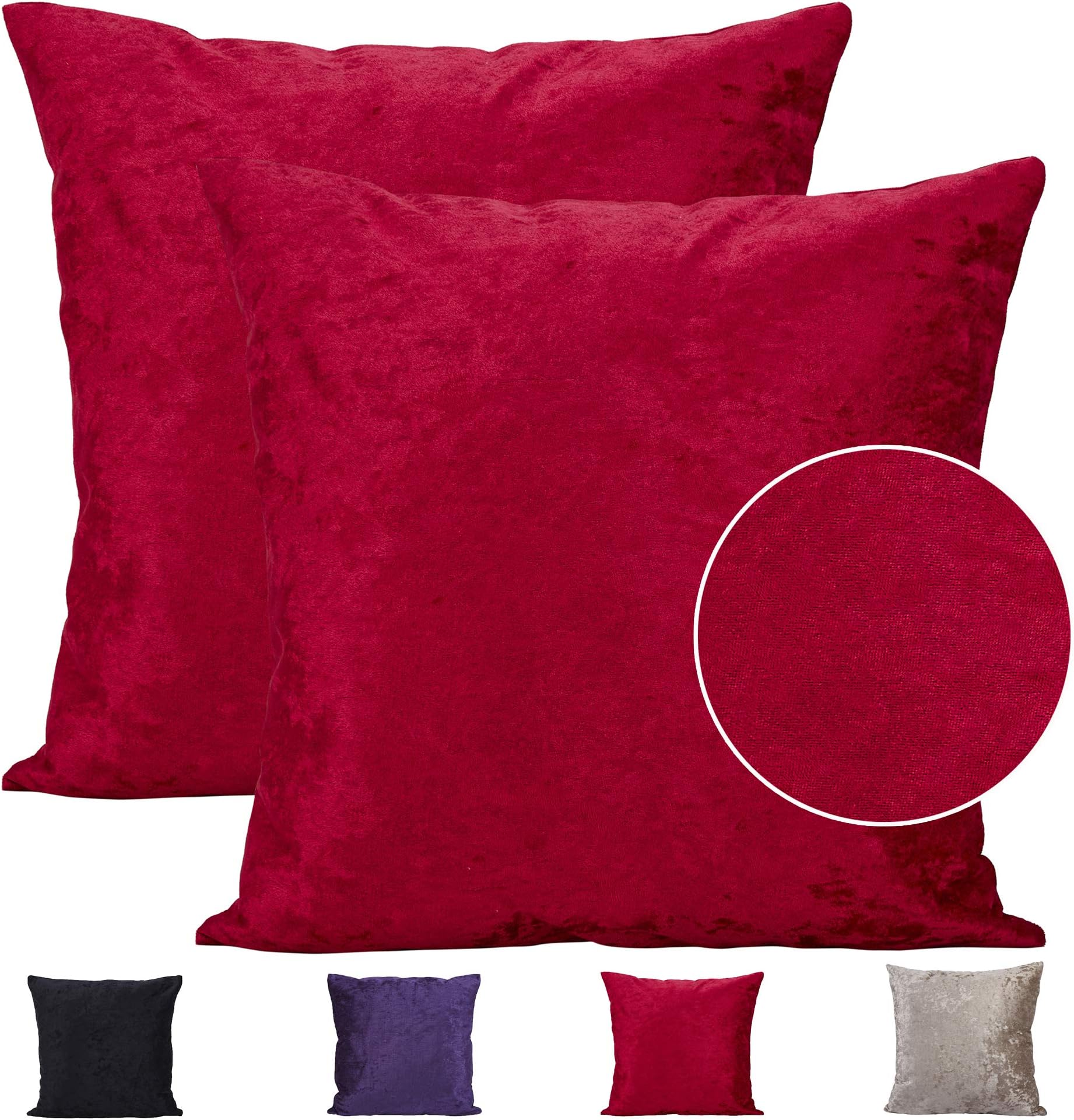 Comoco 2pcs Solid Color Thick Velveteen Decorative Cushion Cover for Sofa and 7 Sizes （55x55cm,Hot Pink