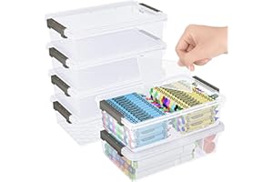GEOPHIA 6 Pack Extra Large Pencil Box with Removable Divider, Thickened Pencil Case Bulk, Clear Crayon Marker Organizer Stackable Plastic Small Storage Containers for Pen Craft School Supplies(Grey)