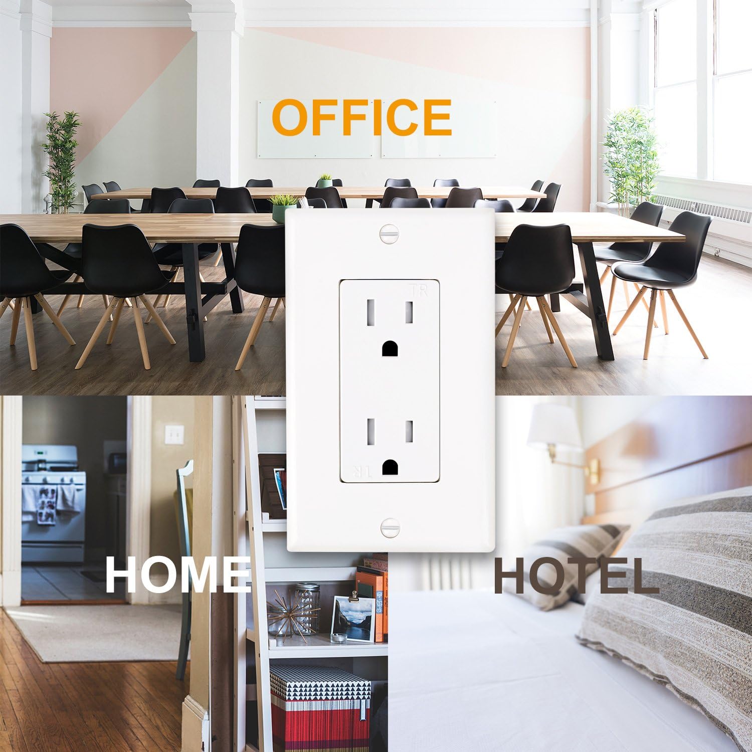 AbboTech 15A Tamper Resistant Duplex Receptacle Standard Wall Outlet Decorative Electrical Outlet, Child Proof Safety, Wall Plates Included, White, UL listed. - - 