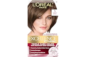 L'Oreal Paris Excellence Crème Permanent Hair Dye, Triple Care Hair Color with Pro-Keratine Complex for 100% Gray Hair Coverage, 5 Medium Brown, 1 Kit