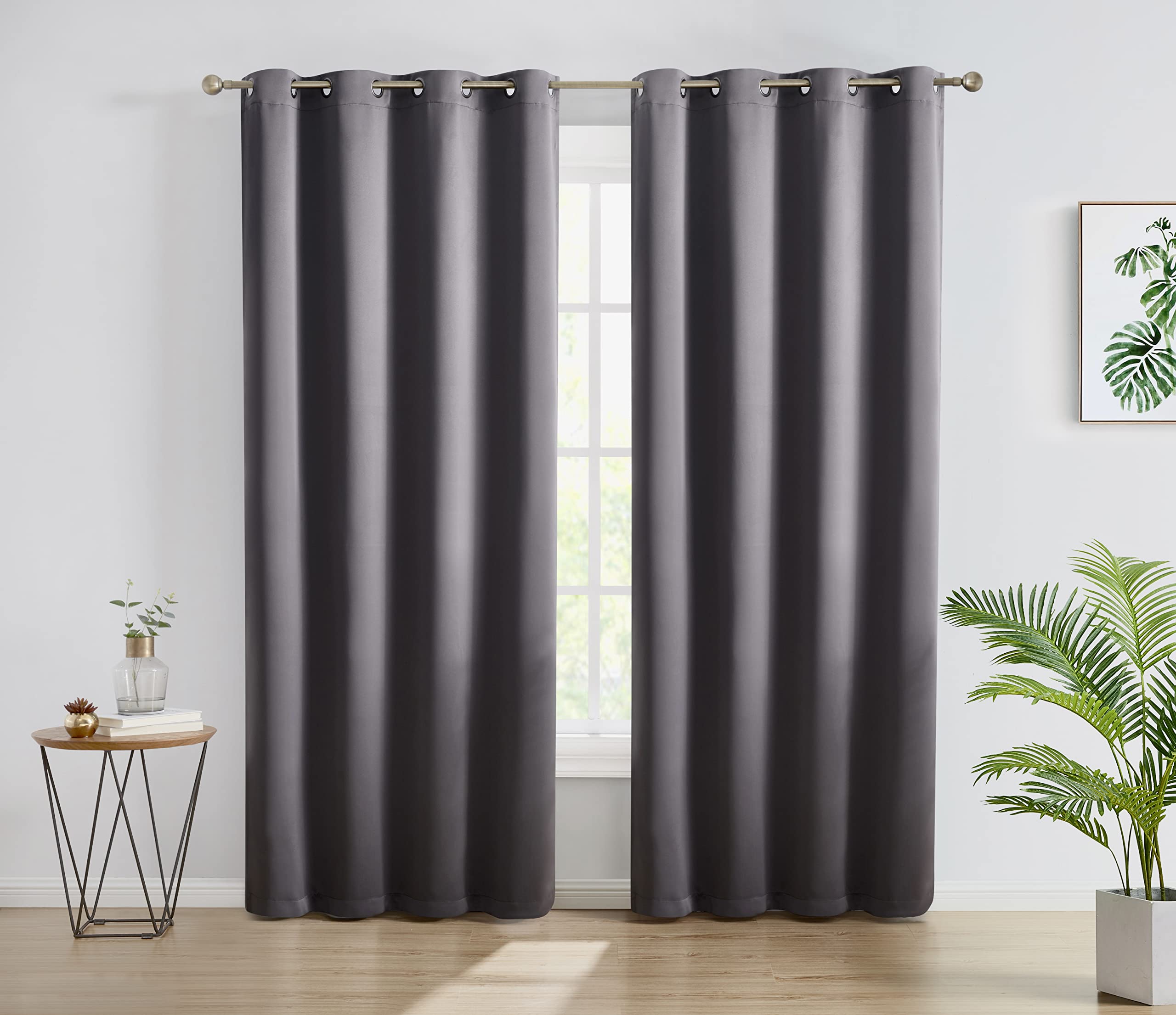 HLC.ME Oxford Blackout Curtains 96 Inches Long - Dark Grey Curtains for Bedroom, Winter Curtains for Living Room, Thermal Insulated Window Grommet Panels, Set of 2 (52 W x 96 L, Charcoal Grey) Image