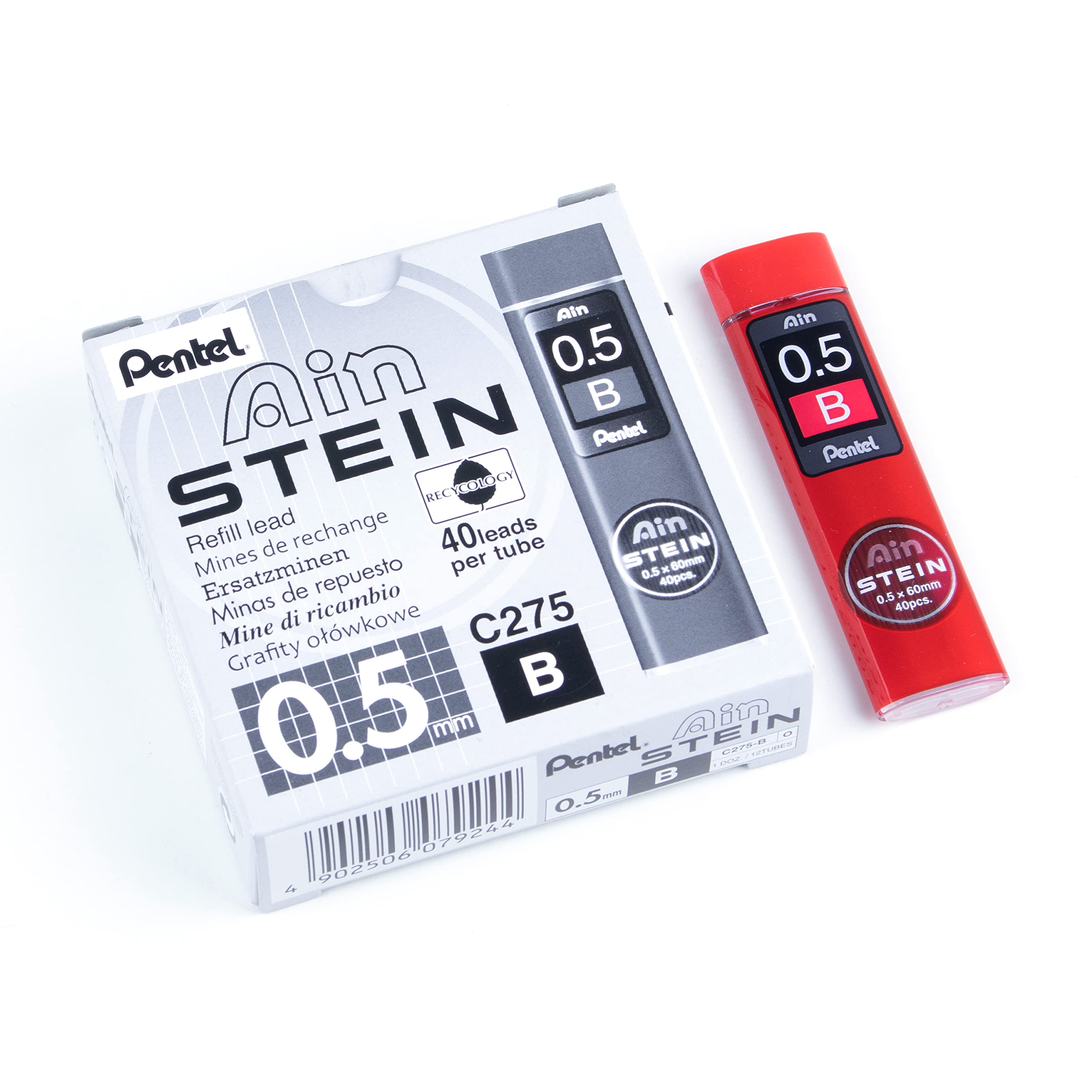 Pentel 0.5 mm B Ain Stein Refill Lead (Pack of 12 Tubes, 40 Leads per Tube)