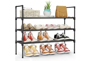 Kitsure Shoe Rack - 3-Tier Shoe Organizer, Shoe Rack for Closet, Entryway, Bedroom, Easy- Assembly Storage Shelf with Side Handles, 27.6" x 11.8" x 28.4", Black