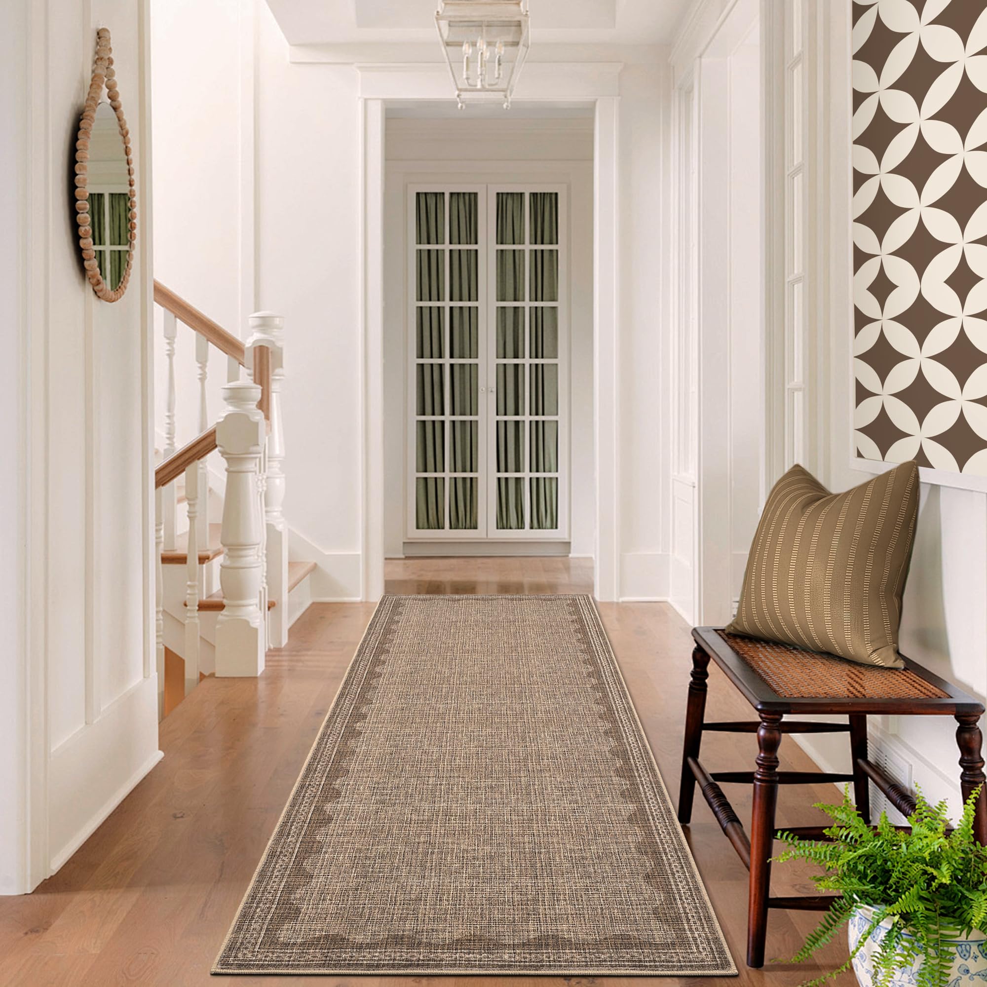 Photo 1 of GarveeHome 2x10 Runner Rug for Hallway Washable Kitchen Rugs Non Slip Solid Coffee Modern Minimalism Soft Low-Pile Scalloped Indoor Carpet for Entryway Laundry Room Floor Mats
