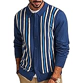 PJ PAUL JONES Mens Vintage Striped Knit Polo Shirt Long Sleeve Button Down Cardigan Sweater