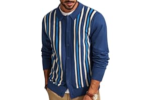 PJ PAUL JONES Mens Vintage Striped Knit Polo Shirt Long Sleeve Button Down Cardigan Sweater