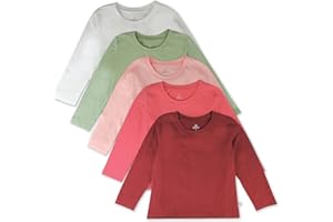 HonestBaby 5-Pack Long Sleeve T Shirts 100% Organic Cotton for Toddler, Little Kids Boys, Girls