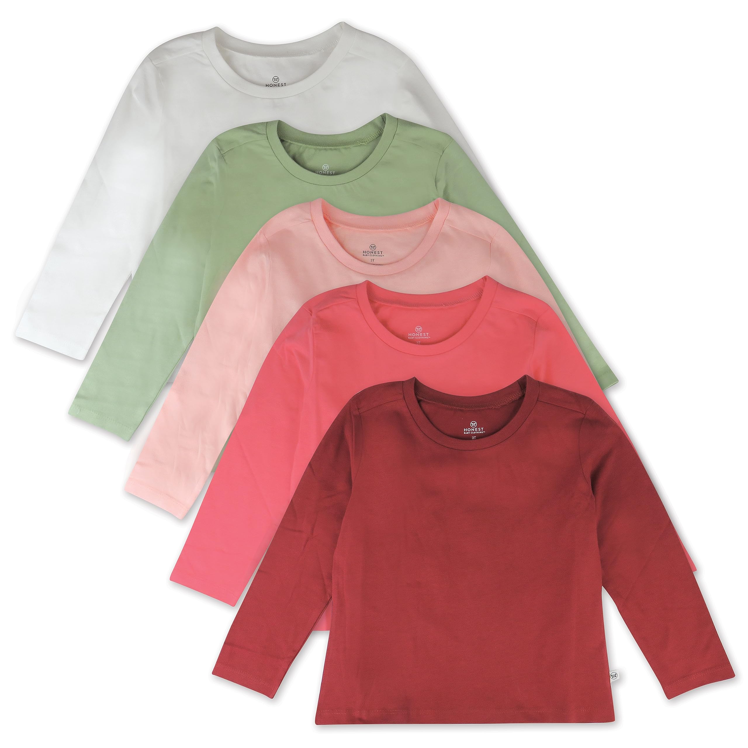 HonestBaby 5-Pack Long Sleeve T Shirts 100% Organic Cotton for Toddler, Little Kids Boys, Girls, Romantic Pink, Newborn Image