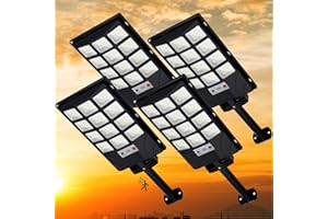 TFKK Solar Lights Outdoor Motion Sensor, 6500K Dusk to Dawn LED Solar Street Light with Remote Control, IP65 Waterproof Solar Flood Lights for Outside Garden Yard, Solar Parking Lot Lights, 4PCS