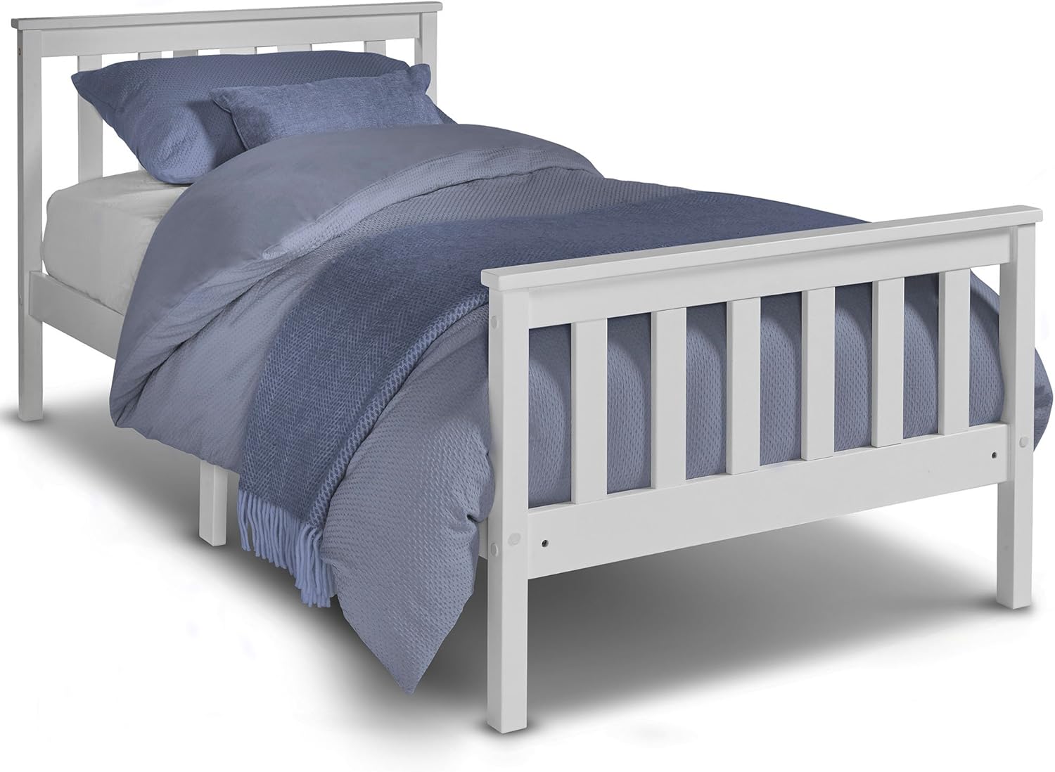 VonHaus Single Pine Bed 3ft White Wooden Bed Frame with Slatted Base