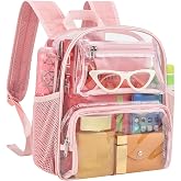 MAY TREE Clear Backpack Stadium Approved, 12x10x6 Small Clear Bag, Pink | Padded Straps Clear Backpack Bag for Stadium Events, Concert, Work and Sports, Heavy Duty Transparent Bag for Men Women