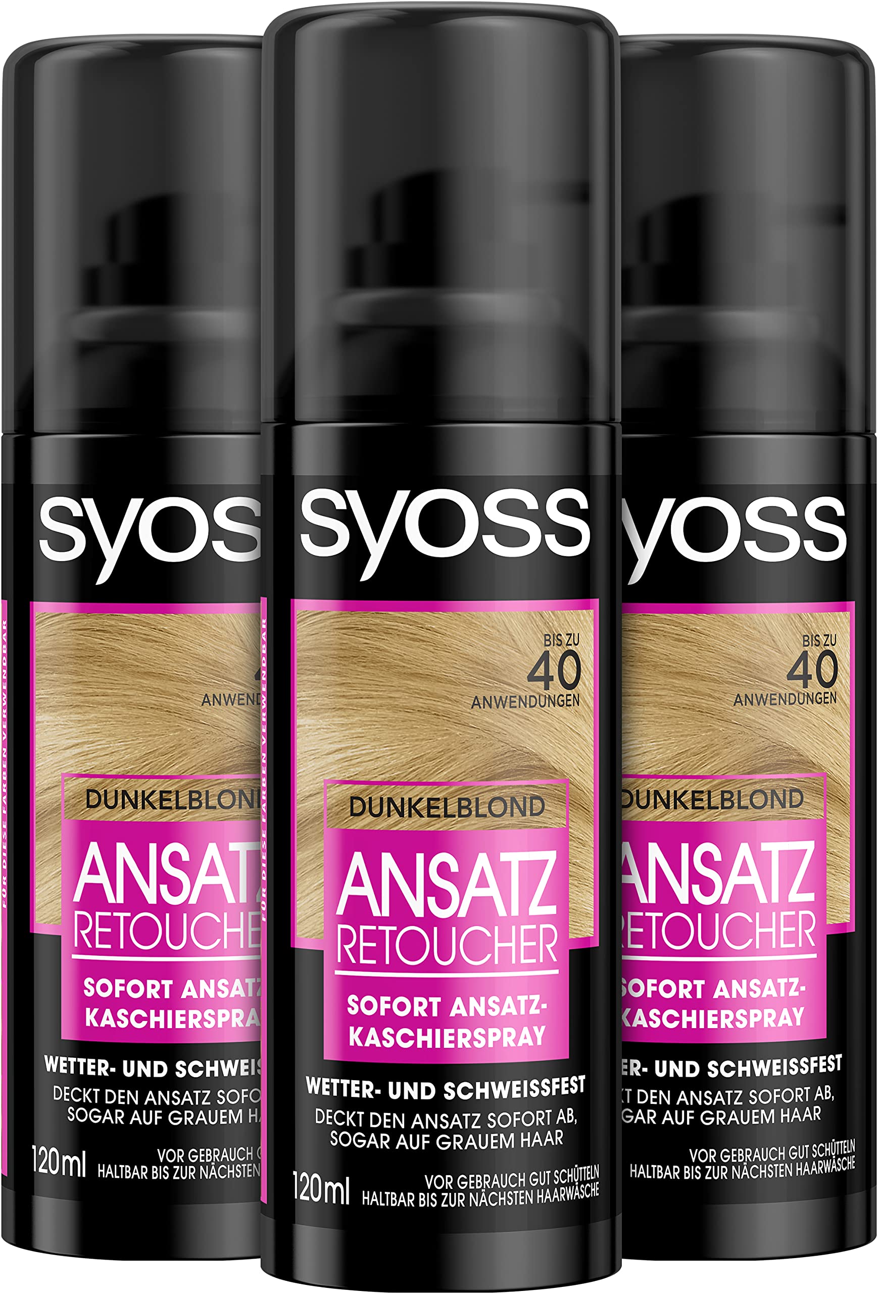 Syoss Rug Retoucher Concealer Spray Dark Blonde Level 1 (3 x 120 ml), Root Spray Covers Darker and Grey Renewable Roots, Root Colour Lasts Until The Next Hair Wash