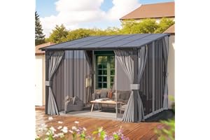 U-MAX 10’ x 10’ Gazebo, Wall Mounted Gazebos Pergola with Curtains and Mosquito Netting, Enhanced Protective Outdoor Patio Le