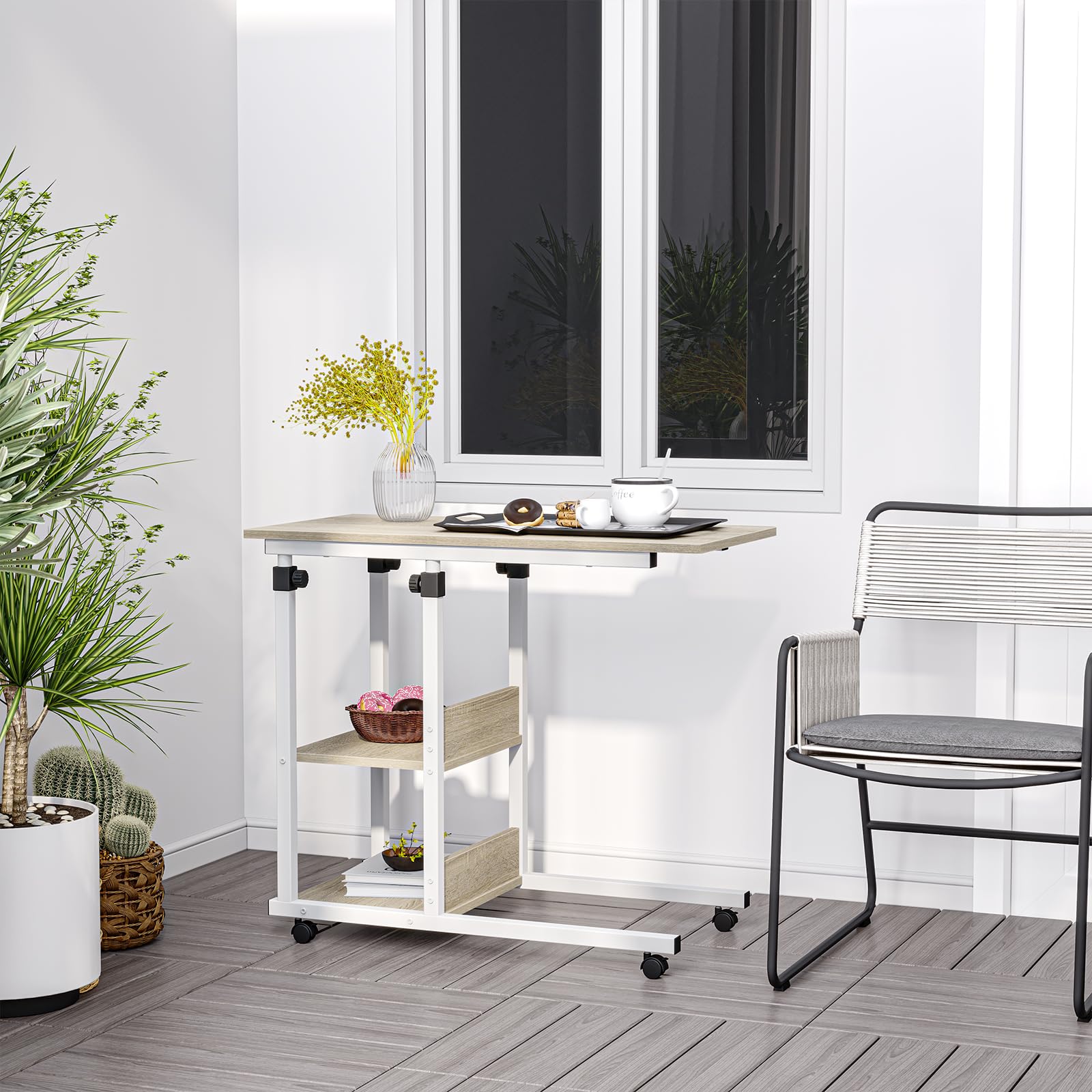 Dripex Beistelltisch mit Rollen Pflegetisch Höhenverstellbar, Schreibtisch aus Holz, Sofatisch Nachttisch Kaffeetisch Schlafzimmer, Laptoptisch Wohnzimmer, Beige 9