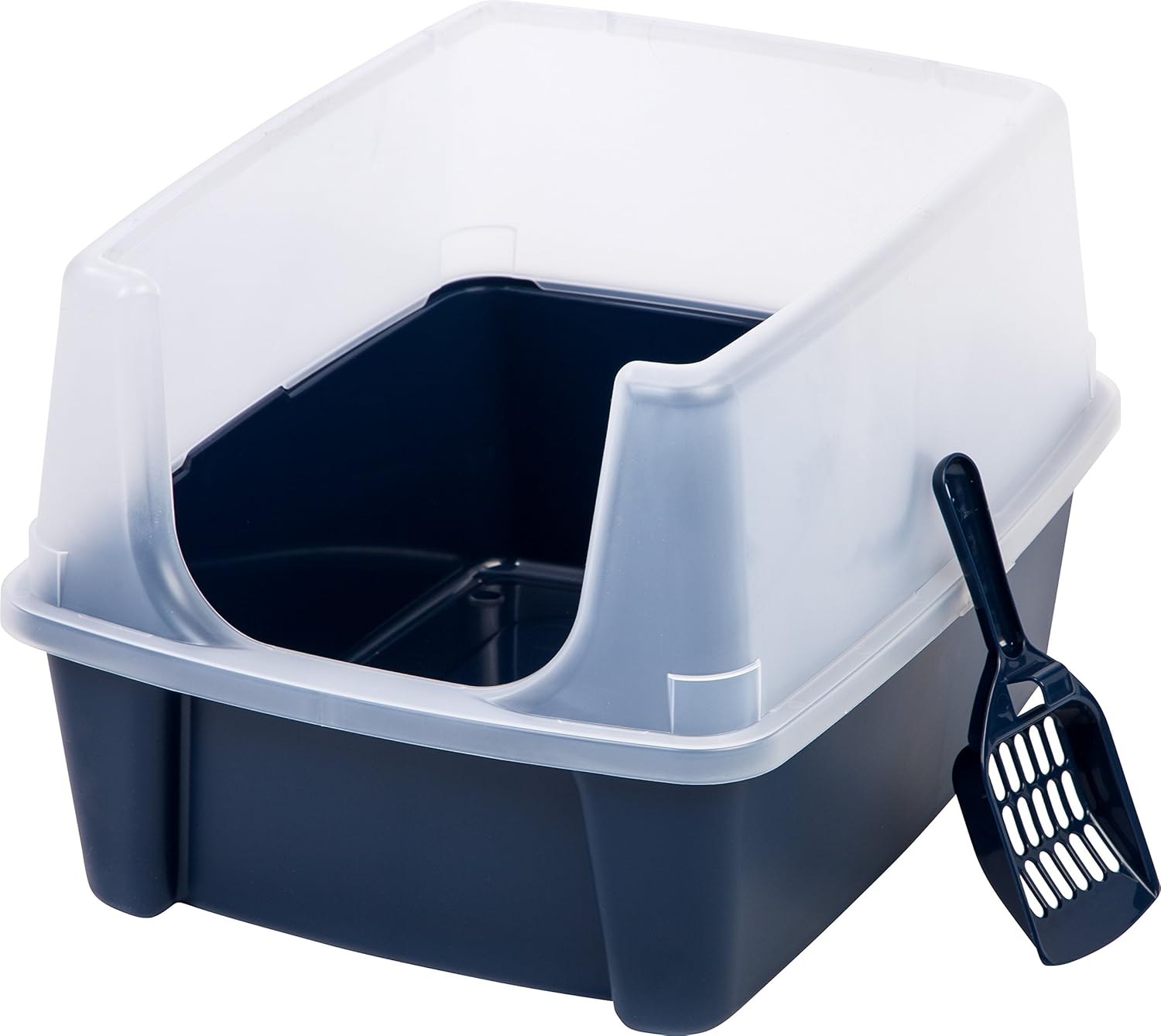IRIS Open Top Cat Litter Box Kit with Shield and Scoop, Blue