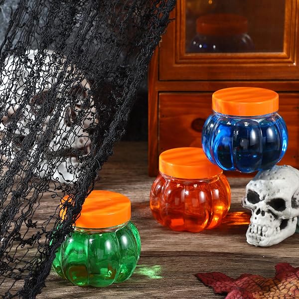 HSEI 50 PCS 5 OZ/ 150 ML PLASTIC PUMPKIN CANDY JARS HALLOWEEN LARGE CANDY BOWL FALL THANKSGIVING JAR WITH LIDS PLASTIC PUMPKIN CONTAINERS FOR HALLOWEEN PARTY DECORATION (HOT PINK,BLACK)
